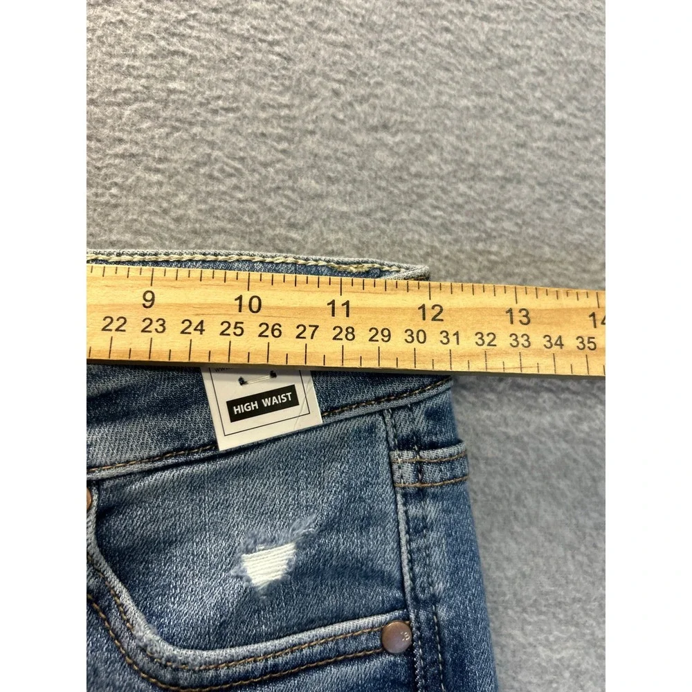 Judy Blue High Rise Wide Leg Jeans Womens 1/25 Distressed Stretch Med Blue Denim